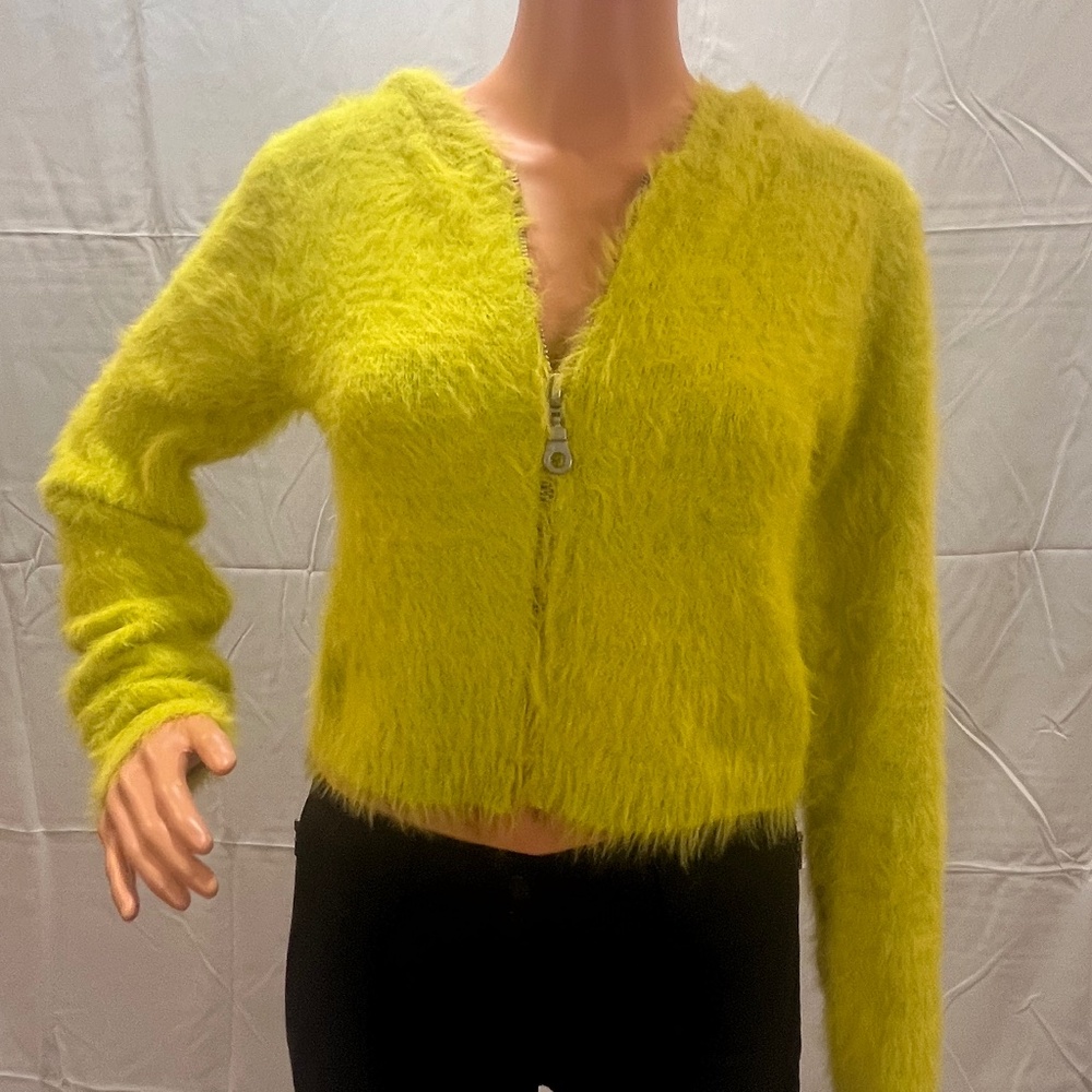 The Ragged Priest chartreuse fuzzy zip-up jacket